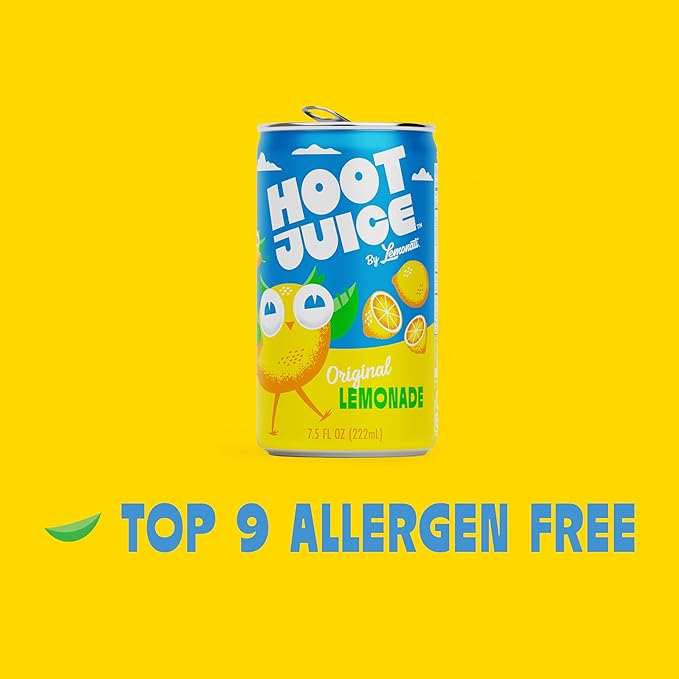 Hoot Juice Original Lemonade By Lemonati, No Artificial Sweeteners or Flavors, Gluten-Free, Kosher, Non-GMO, Vegan, 7.5 Fl Oz Mini-Cans, Pack Of 24, Original Lemonade