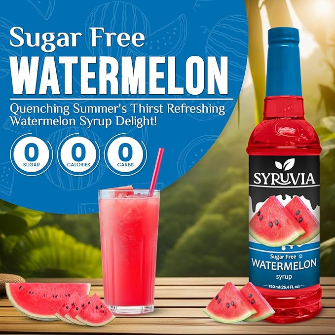 Syruvia Sugar-Free Watermelon Syrup, Flavored Syrup for Drinks, Cocktails, Lemonades, Iced Teas, and Desserts – 25.4 fl oz