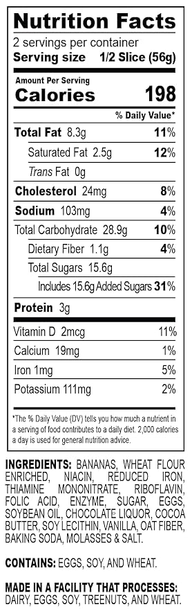 Nadel - NATURALLY DELICIOUS BANANA CHOCOLATE CHIP CAKE SLICES (12 Pack) Sweet Breads & Cakes, Back to School lunch snack, breakfast bar