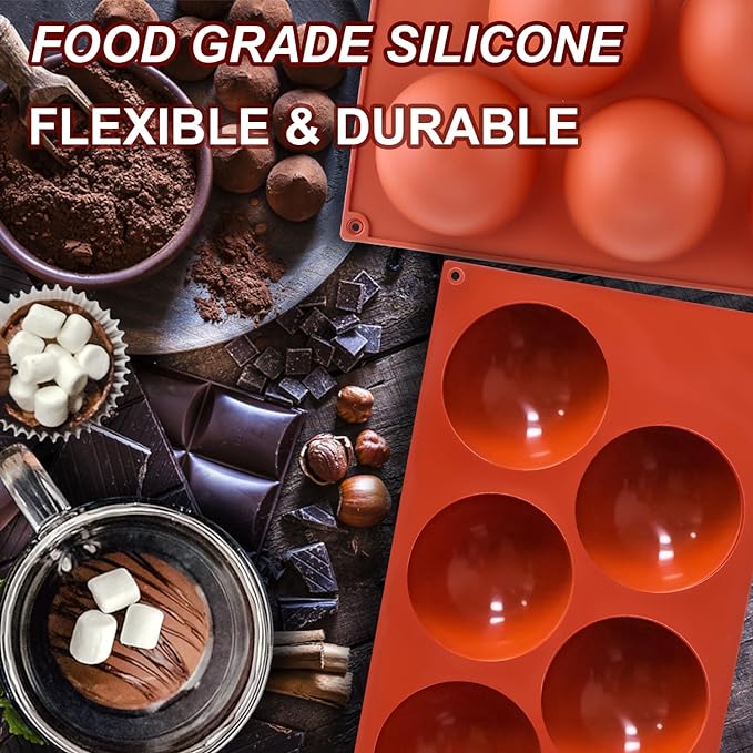 3 Pack Extra Large 5-Cavity Semi Sphere Silicone Molds, Half Sphere Baking Mold Non-Stick for Making Big Size Hot Chocolate Bomb, Jelly, Cake, Dome Mousse