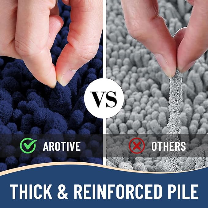 Arotive Luxury Chenille Bathroom Rug Mat, Extra Soft Thick Absorbent Shaggy Bath Rugs, Non-Slip Machine Wash Dry, Plush Bath Mats for Bathroom, Shower and Tub, 44x32, Navy