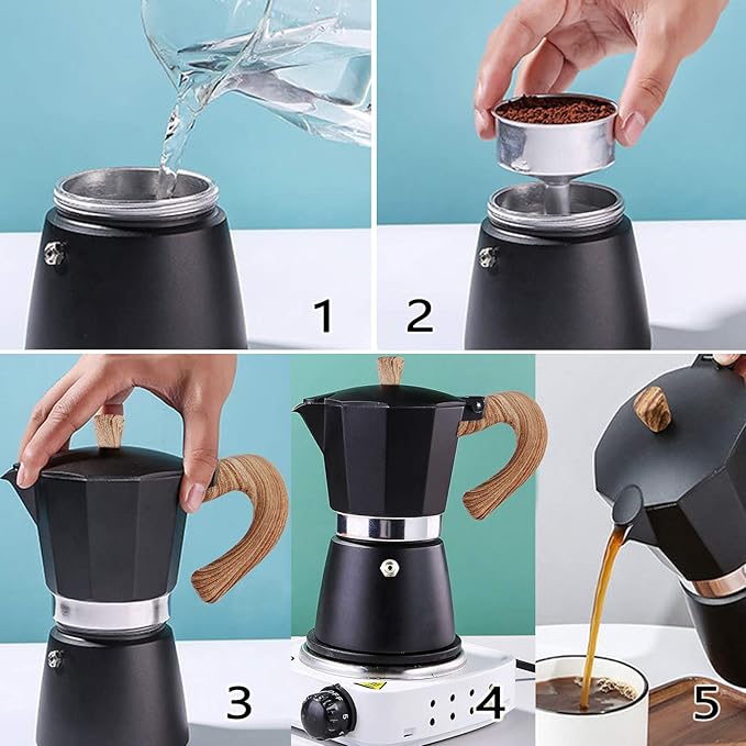 AIFUSI Moka Pot, Italian Coffee Pot 3 Cup/5 oz Stovetop Espresso Maker Stovetop Camping Manual Cuban Coffee Percolator Machine Italian Espresso Greca Coffee Maker Brewer Percolator
