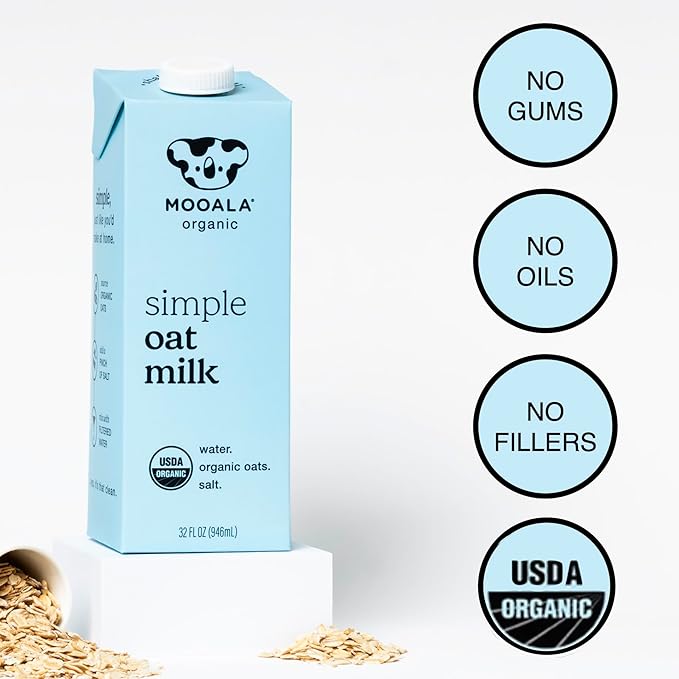 Mooala Organic Simple Oat Milk, 32oz - 3 Ingredient, Shelf Stable, No Gums, No Oils, No Fillers, Non-GMO, No Additives, Dairy Free Plant Based Milk, 6 pack