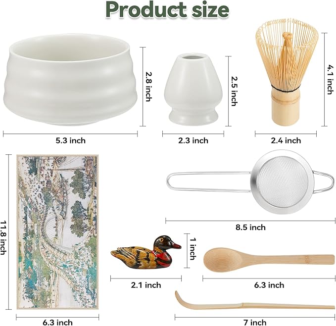 Japanese matcha set, matcha whisk and bowl, matcha sieve, matcha whisk holder, and matcha spoon - 8pcs Matcha Set (white)