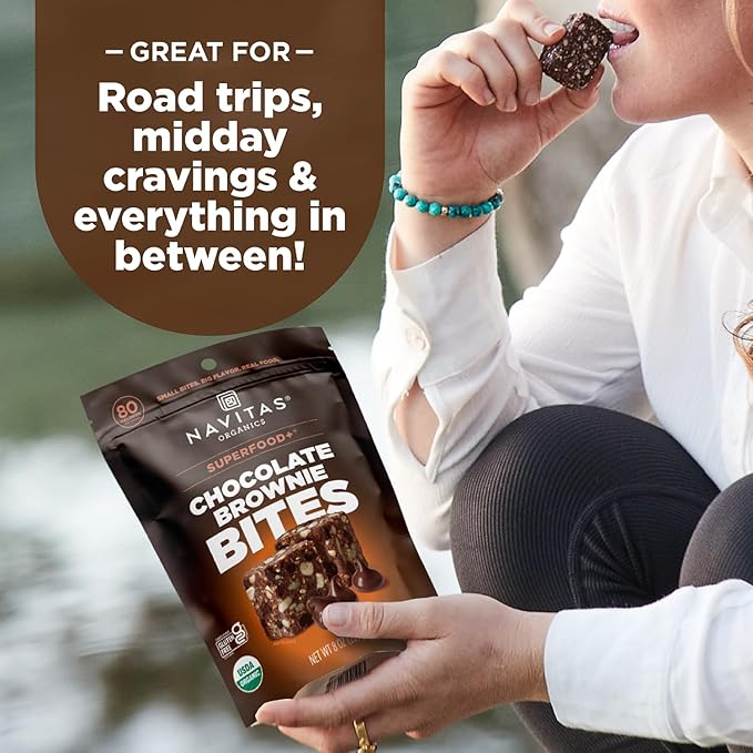 Navitas Organics Chocolate Brownie Superfood+ BITES – Power Snacks – All Natural Plant Based – Clean Energy & Nutrition – USDA Organic, Non GMO, Gluten Free, Kosher, Vegan (8oz. Bag 11 Servings)