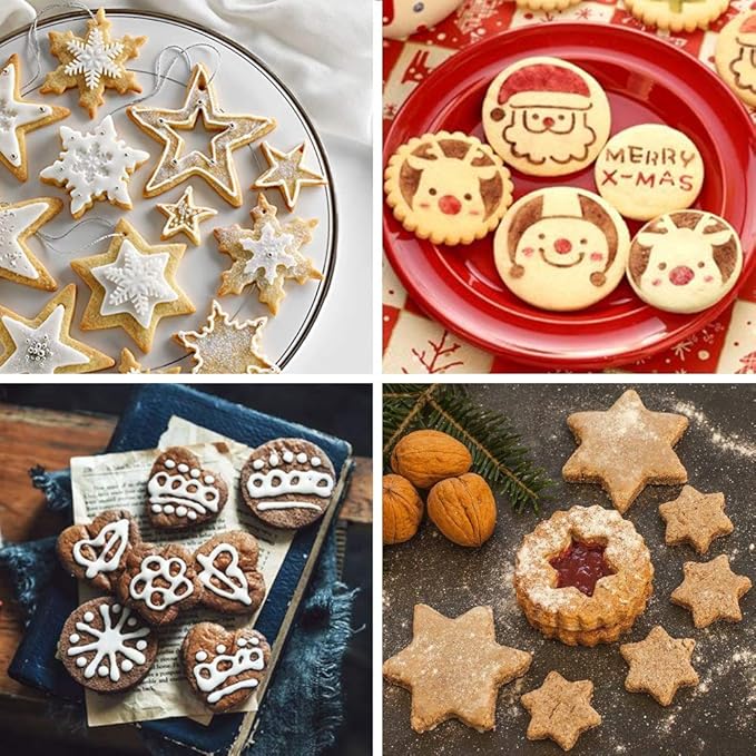 MCIGICM Cookie Cutters Shapes Baking Set, 12PCS Flower Round Heart Star Shape Biscuit Stainless Steel Metal Molds Cutters for Kitchen Baking Halloween Christmas