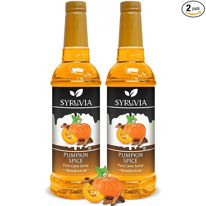 Syruvia Pumpkin Spice Syrup – 25.4 fl oz – Syrup for Coffee, Lattes, Shakes, Smoothies, Desserts – 100% Vegan, Gluten Free, Kosher Delicious Coffee Sauce, (Pack of 2)