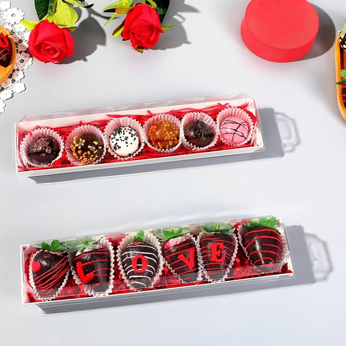 50 Pack 12 x 2.8 x 2.4 Inches Chocolate Covered Strawberries Boxes Macaron Boxes with Clear Lids 12 Inches Long Bakery boxes with Window for Chocolate truffle Cocoa Bombs,Cookies