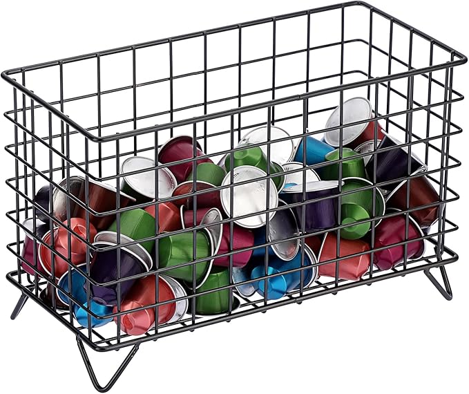 ELLDOO Coffee Pod Holder, Large Capacity Coffee Pod Organizer for K Cup Keuring Espresso Capsule Coffee Creamer, Metal Coffee Pod Storage Basket for Kitchen, Coffee Bar Decor (Black, Large)