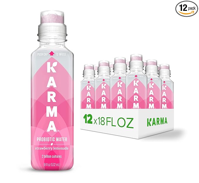 Karma Probiotic Water - 12 Pack, Strawberry Lemonade Drink - Immune & Gut Health Support