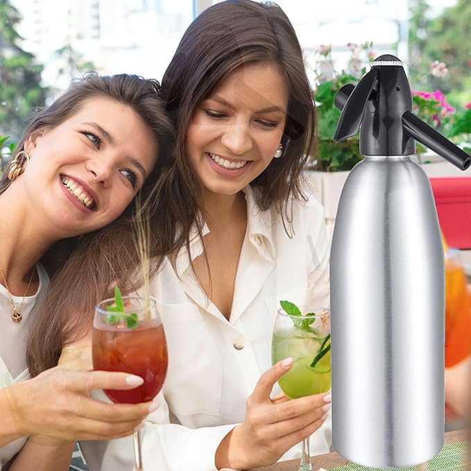 Soda Siphon,1L Soda Maker Portable Sparkling Water Maker for Home & Outdoor, Aluminium Carbonated Water Machines, Seltzer Water Maker for Making Soda,Cocktails, Use 8g CO2 Cartridges (Not Included)
