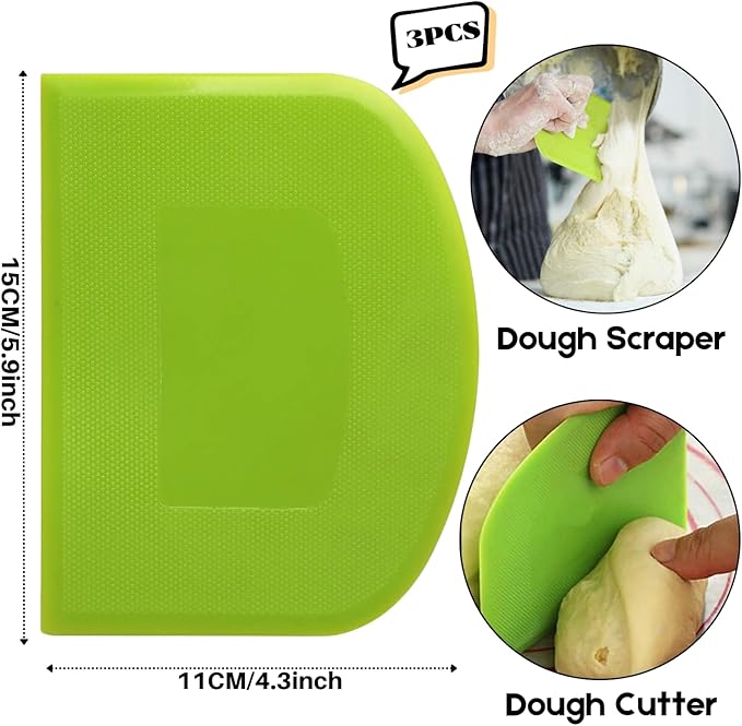 SURDOCA Dough Scraper Bench Scraper - 3P 5.9x4.3" Plastic Flexible Bowl Scraper, Sharp Edge & Angles Cake Scraper. Non-Slip Bakeware Decorating Tools Sculpting & Modeling Tools - Pink+White+Pink