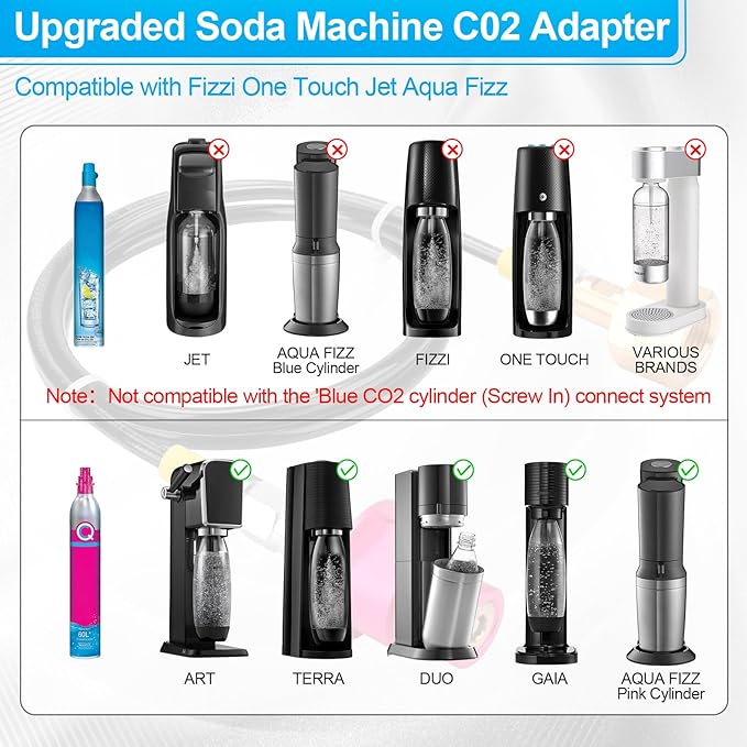 Soda Machine CO2 Refill Adapter with Quick Connector Hose - for Terra DUO Art Gaia Series Soda Maker Pink CO2 Gas Refill Replace Accessories & CO2 Cylinder Tank CGA320 Threaded Adapter (60inch)