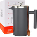 Barista Warrior French Press with Thermometer - Insulated Coffee Press - Stainless Steel Coffee Maker (1.0L, 34 fl oz, Gray)