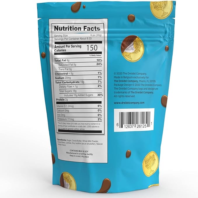 The Dreidel Company Chocolate Candy Milk Chocolate Coins, Gold Hanukkah Gelt, Made with Belgian Chocolate (25 Coins)