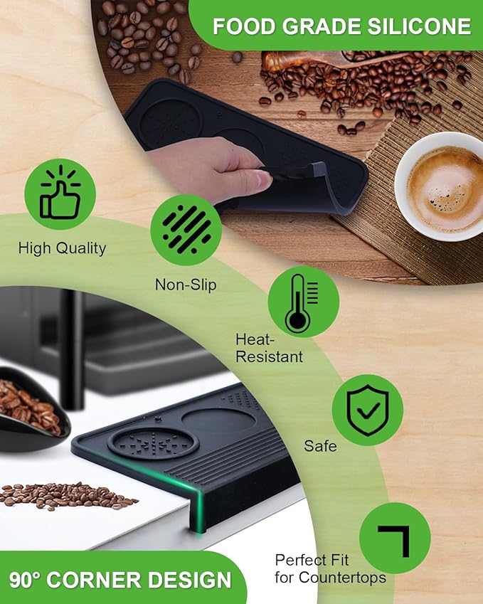 Upgraded Silicone Tamping Mat, Durable Tamper Mat Counter Pad, Espresso Machines Acceessories for Home Baristas, Espresso Tamping Station with Brush - Black
