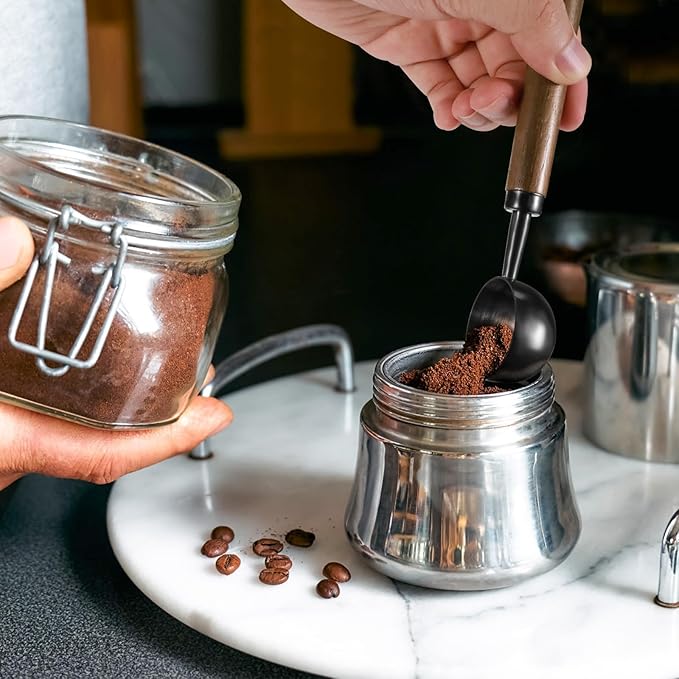 Vintage Coffee Measuring Spoon - 304 Stainless Steel Coffee Scoop, 10g Capacity, Natural Walnut Handle, for Scooping, Measuring, for Coffee, Tea, Etc - Black