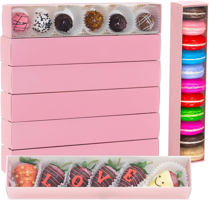 20Pack 12x2¼"x2 Inch Strawberry Boxes Macaron boxes Chocolate Truffle Boxes Cookies boxes Bakery Boxes with Full Clear Window Mini Cupcakes Boxes