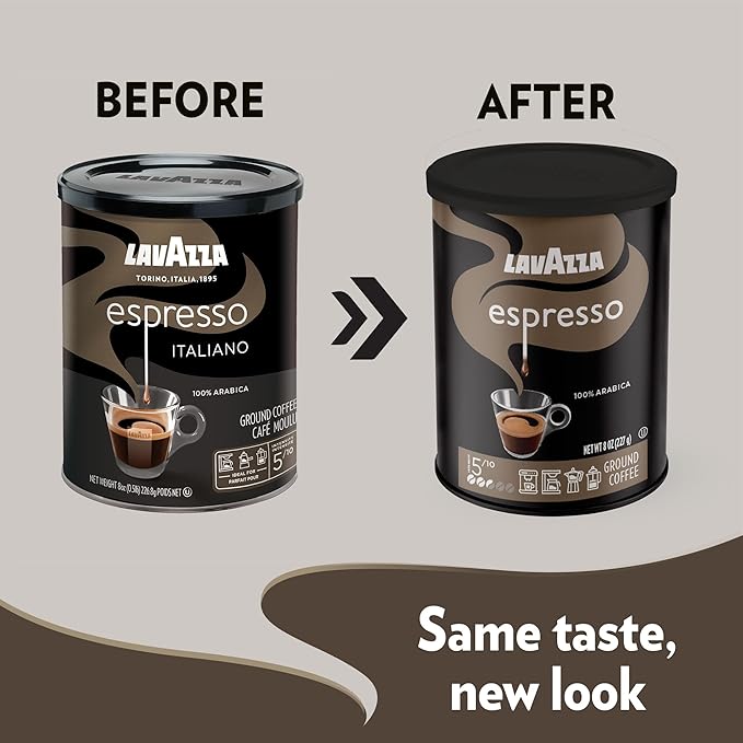 Lavazza Espresso Ground Coffee, Medium Roast, 100% Arabica, 8 oz Tin (Pack of 6)