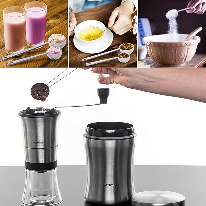 2 Pack Coffee Scoop, Tablespoon measure spoon contains 1 tablespoon (15ml) and 2 tablespoons (30ml), Stainless steel long handle coffee spoon silver