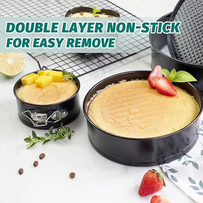 SHIKORI Cake Pan Set for Baking, Non-Stick Springform Pans Set of 4 (4, 7, 9 10 inch), Round Cheesecake Pan, Leak-Proof Cake Pans with Removable Bottom-Black 4 Pcs