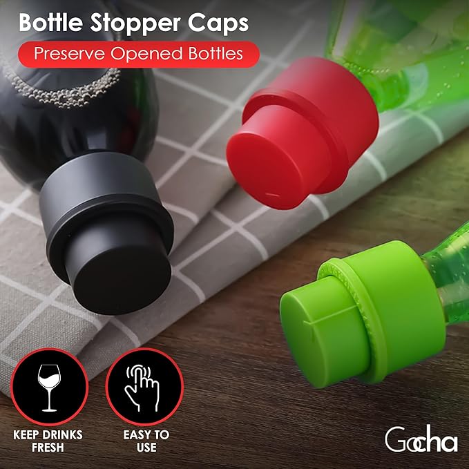 GOCHA | 2 PCS Vacuum Soda Bottle Stopper | Silicone Fizz Keeper | Carbonation Preserver for Soft Drinks & Beverages | Universal Leak-Proof Bottle Cap | (Red)