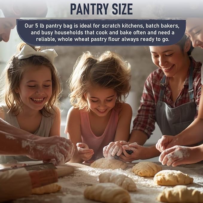 Great River Milling Organic Whole Wheat Pastry Flour | Soft Texture, Lower Gluten | USDA Organic, Non-GMO, Kosher | Ideal for Muffins, Cookies, Cakes & More | 5 Lb