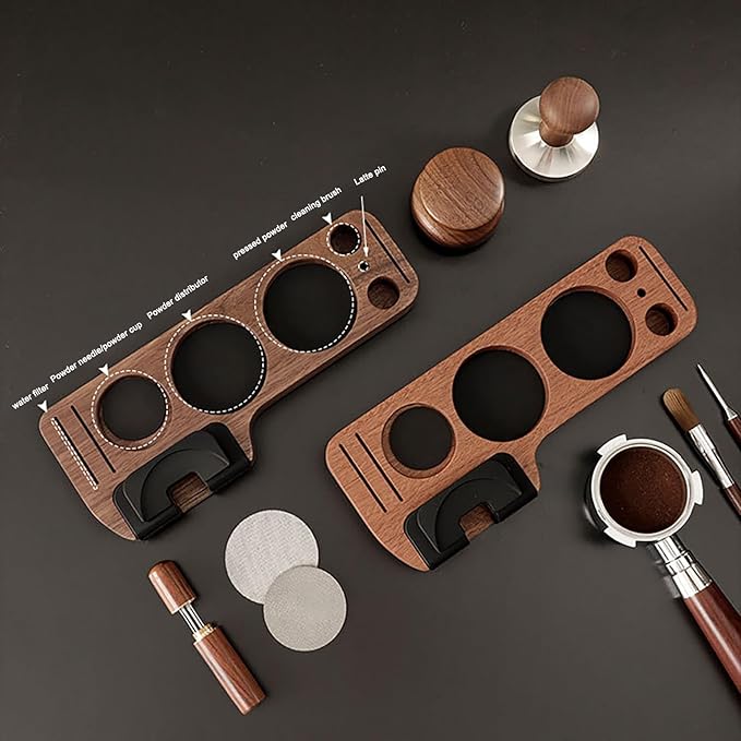 Wooden Espresso Tamping Station, Portafilter Tamping Stand Espresso Coffee Organizer Box Fit for Storage 51, 53, 58MM Espresso Tamper Mat Portafilter Holder, (Accessories not included)