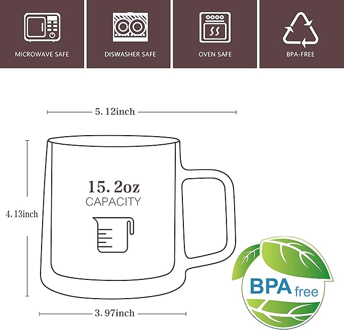 CNGLASS Double Wall Glass Coffee Mugs 15.2oz(450ml),Large Clear Insulated Glass Espresso Cup with Handle,Set of 1
