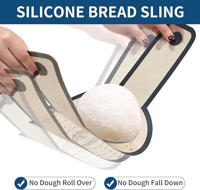 Silicone Bread Sling for Dutch Oven Liners Silicone Baking Mat Reusable Sourdough Bread Baking Supplies with Long Handle Bread Making Tools for Transfer Sourdough (1 Pc Gray Mat)