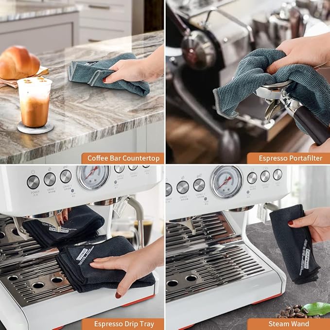 CAFEMASY Barista Towels Espresso Bar Accessories 4 Pack Soft Absorbent Non-Abrasive Micro Cleaning Cloth for Barista to Clean Steam Wand Coffee or Espresso Machine