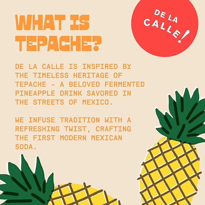 De La Calle Tepache - Mandarin - Modern Mexican Soda - Craft Fermented Pineapple Sparkling Beverage - Certified Organic, Antioxidant Rich, Non-Alcoholic, Healthy Soda, Low Sugar, Low Calorie, Non-GMO