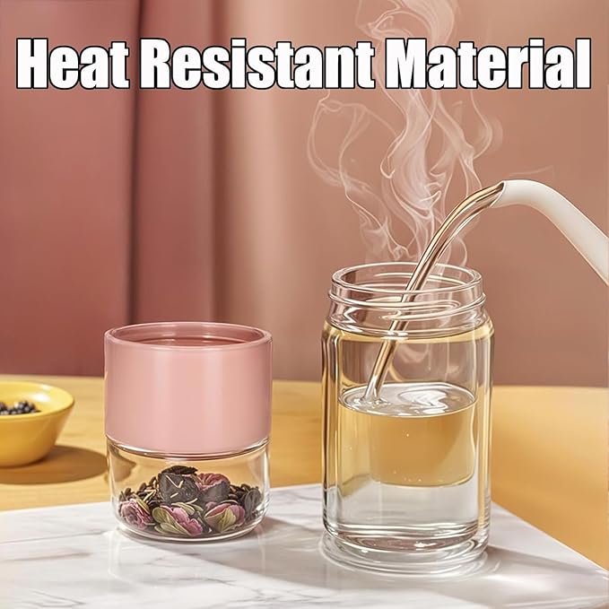 Tryteava Glass Infuser, Tryteava 3-in-1 Smart Tea Infuser, Portable Glass Double Wall Tea Infusers Bottle, with Stainless Steel Filter, Hot & Cold Brew, For Loose Leaf, Office Home (Silver, 280ml)