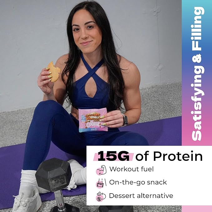 My Cookie Dealer Protein Cookies, Birthday Cake (2.2oz, Pack of 12) - 15g Protein per Cookie - Individually Wrapped Workout Snacks for On-The-Go Travel