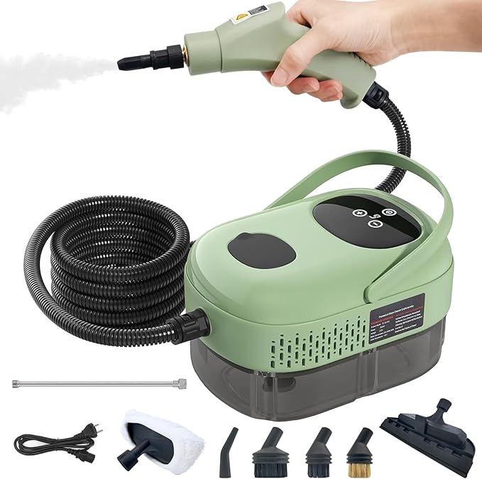 Steam Cleaner, 2500W High Pressure Steam Cleaner for Home, 15s Fast Heat-Up，1.1L Tank, 6-Level Adjustable steamer for cleaning Car Detailing, Grout Tile, Couch, Floor Cleaning (Green 2)