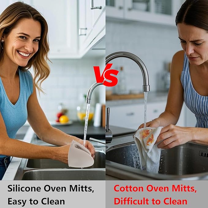 Silicone Oven Mitts Heat Resistant 3 Pair Mini Pot Pinch Grip- ChufanMomsil Short Cute Pot Holders Sets for Kitchen, Air Fryer, Baking, Small Silicone Rubber Oven Gloves Mittens, Khaki