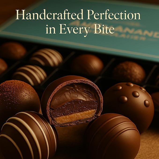 Andy Anand Chocolatier Luxurious Dark Chocolate Truffles Gift Box - Handmade Gourmet Chocolate Assortments, Gluten Free chocolate Perfect_gifts for her & for birthday Gifts & wedding gifts (24 Pcs)