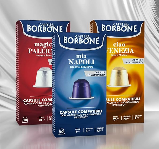 Caffè Borbone Aluminum Espresso Pods for Nespresso Coffee Machines, Intense, Smooth and Rich Italian Roast Coffee - Variety Pack - 100 Count (10 Packs of 10) - NOT compatible with Vertuo machines