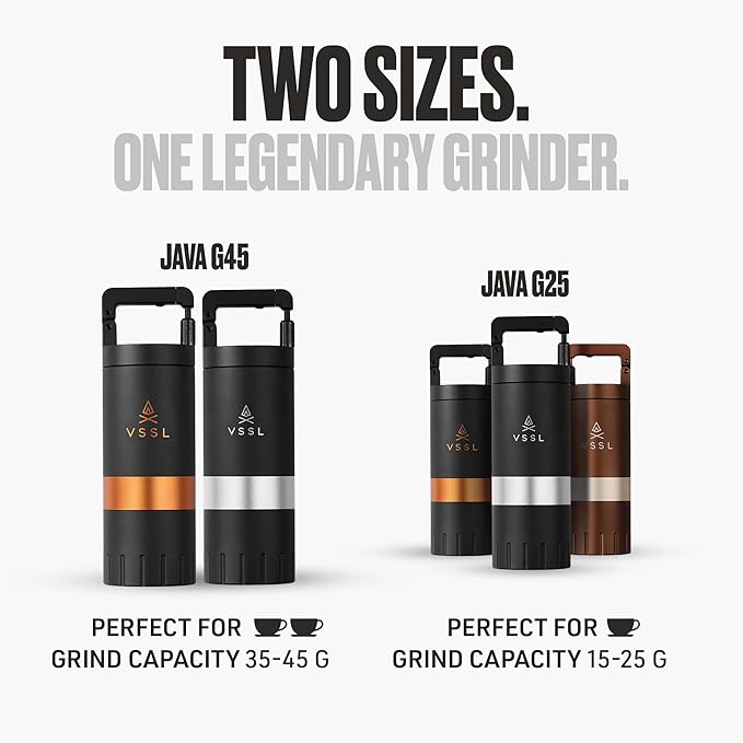 Java G45 Manual Coffee Grinder | Coffee for Camping | Bean Grinder | Travel Pour Over | Stainless Steel Conical Burr | ~ 45 Gram Capacity | Extendable Grind Handle | 50 Grind Settings | Black