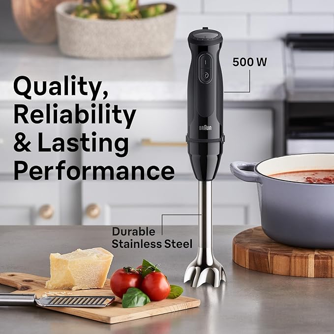 Braun MQ50001M Vario Hand Blender – 21-Speed Handheld Immersion Blender with PowerBell VPlus, TurboBoost & EasyClick Systems, Stainless Steel Blades, SplashControl, 500W, Hand Blenders for Smoothies