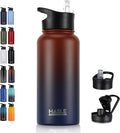 HASLE OUTFITTERS 32oz Stainless Steel Water Bottle, Vacuum Insulated Double Walled Leak Proof Sports Water Bottle with 2 Lids (Straw and Spout Lid) Thermo Mug Keep Cold and Hot(Ruby Purple Gradient,1)