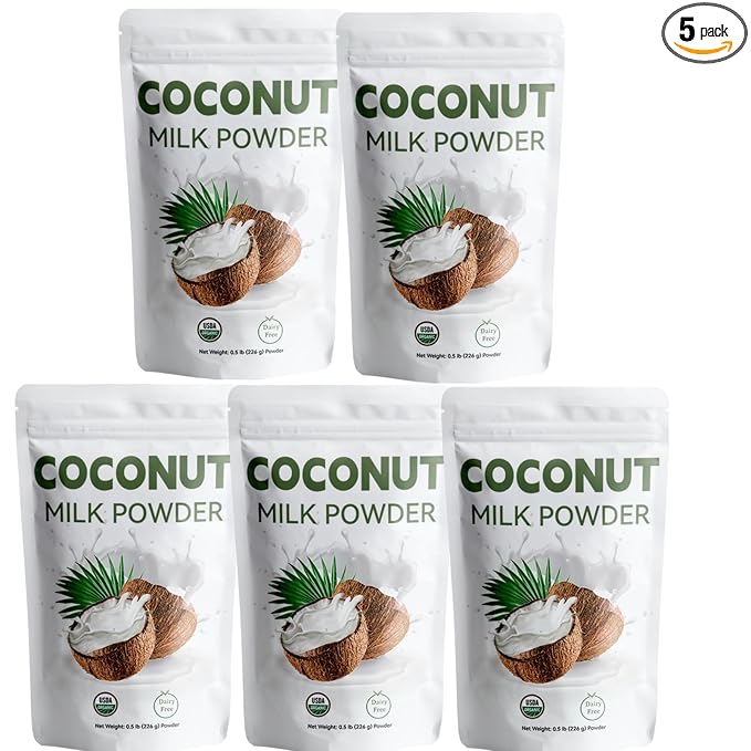 Instant Organic Coconut Milk Powder (226g/5pack) - Easy to Mix in Smoothies, Lattes & Recipes, Keto-Friendly, Vegan, No Preservatives