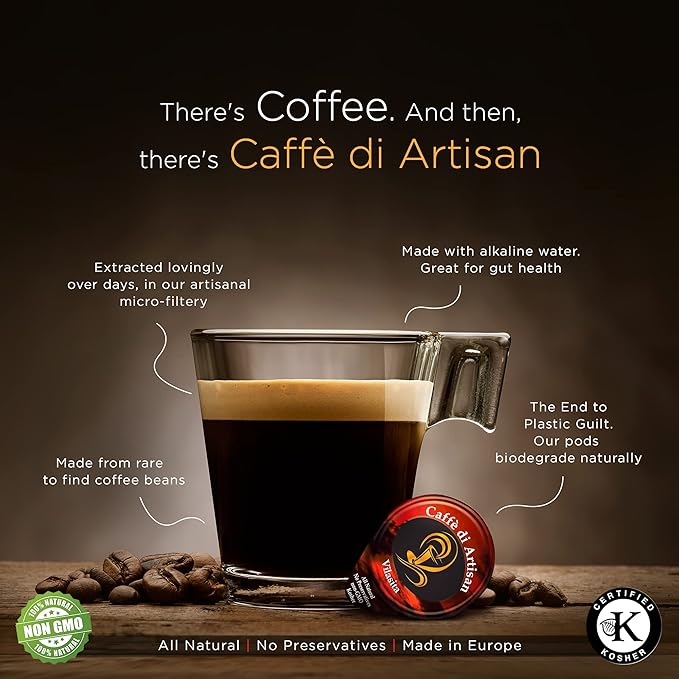 Caffè di Artisan Liquid Coffee Pods – Premium Single-Serve Coffee for Cold Brew concentrate, Iced Coffee & Hot Coffees – Machine-Free, Eco-Friendly, Ready in Seconds. Rich; Asmara with Frother; Arabica; Medium Roast – 24 Count