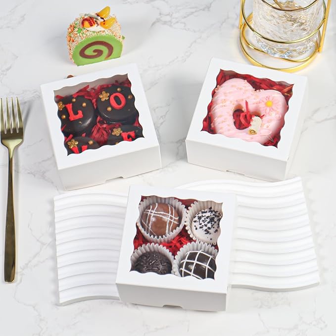 40 Pack White Bakery Boxes 4x4x2 Inches Cookies Boxes Mini Bundt Cake Boxes Pie Boxes Cinnamon Roll Treat Boxes Chocolate Truffle Boxes Party Wedding Favor