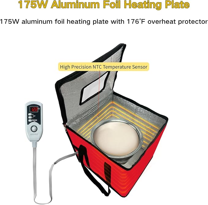Foldable Proofing Box With Heater, 74l Large Bread Proofer with Temperature and Timer Controller, Zippered Sourdough Warmer for Bread, Pizza and Yoghurt Making,16.5 * 16.5 * 16.5in