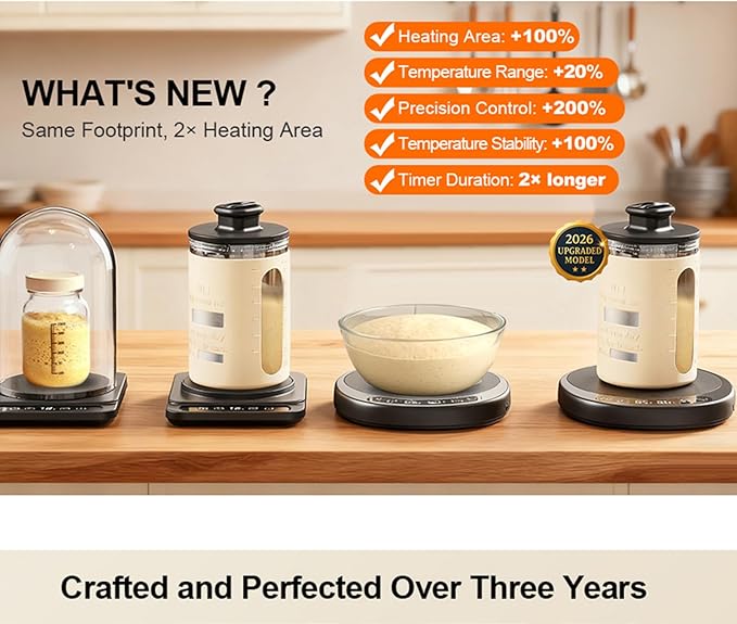 Sourdough Starter Warmer Kit Gift Set – Precise 1°F Warmer with Glass Dome, Auto On/Off, 12H Timer, Consistent 70–100°F Heat for Perfect Fermentation, Ideal Gift for Home Bakers Giftset-BLK