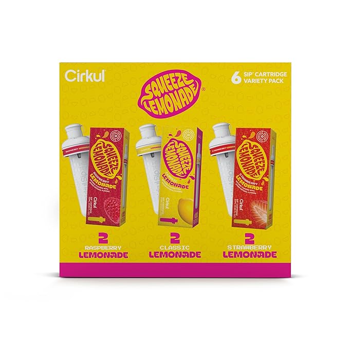 Cirkul Squeeze Lemonade Flavor Cartridge Variety Pack with B Vitamins, 6-Pack (2 Classic, 2 Strawberry, 2 Raspberry), No Sugar, Zero Calorie Drink Mix
