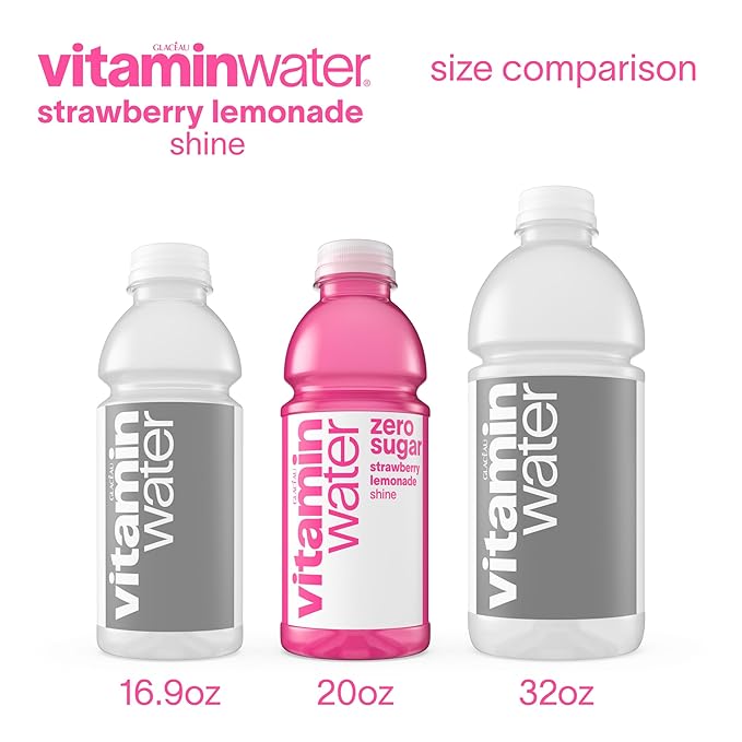 vitaminwater Shine Strawberry Lemonade Zero Sugar, Flavored Water Beverage, 20 fl oz Bottles, 12 Pack