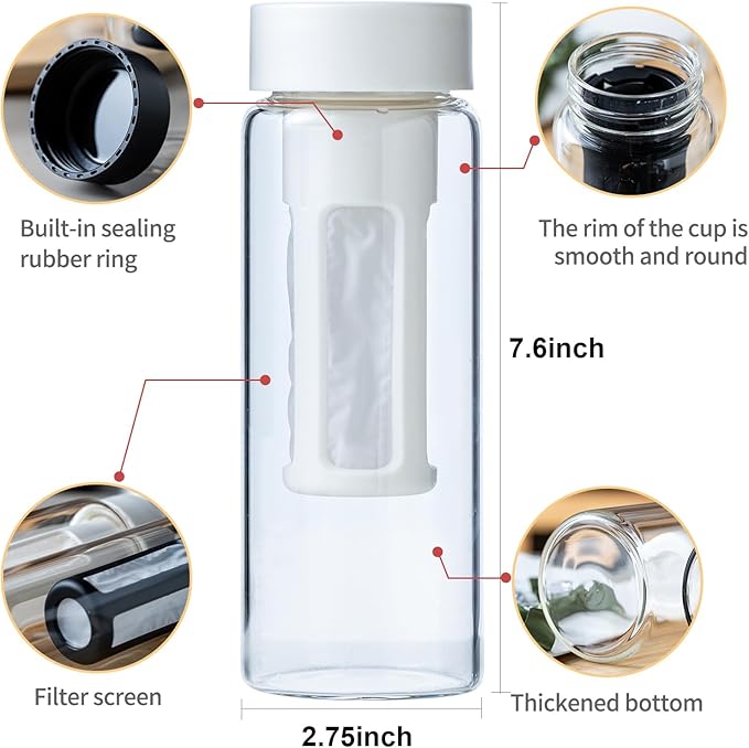 19oz Cold Brew Bottle, Cold Brew Maker with Removable Filter, BPA - Free Portable Cold Brew Tea Bottle for Iced Tea, Cold Brew & Fruit Infusion (White)