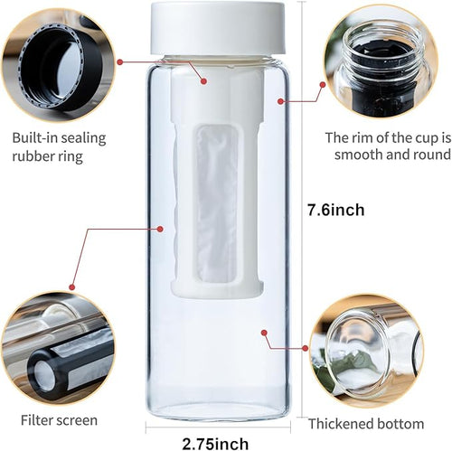 19oz Cold Brew Bottle, Cold Brew Maker with Removable Filter, BPA - Free Portable Cold Brew Tea Bottle for Iced Tea, Cold Brew & Fruit Infusion (White)